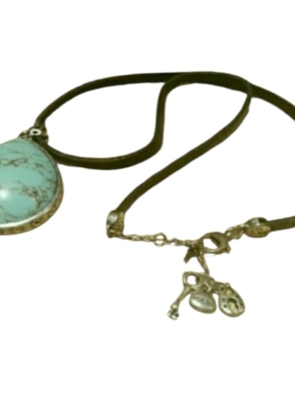 Fossil silver-tone teardrop turquoise pendant necklace featuring a key NEW